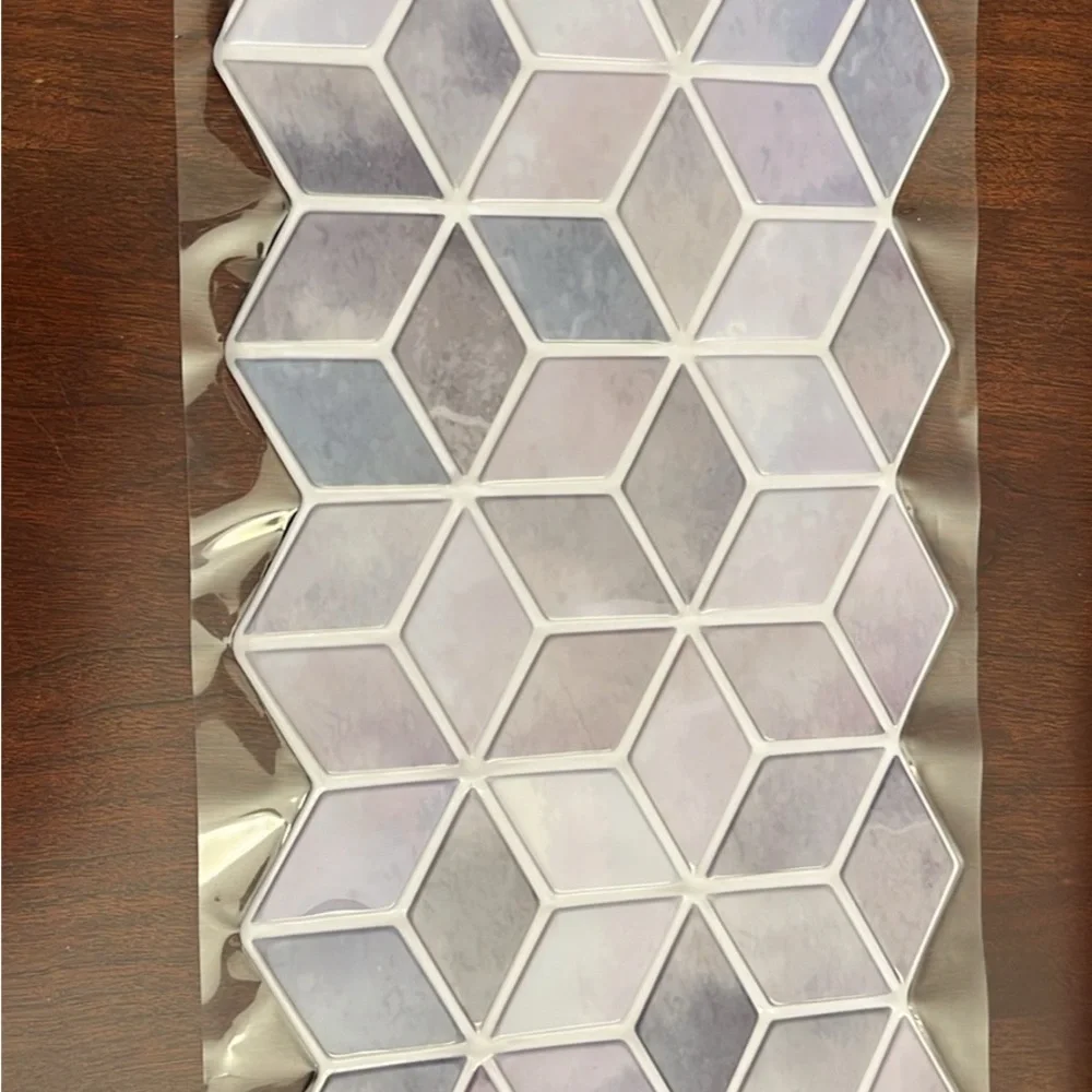 Hexagonal Stone look Blue, Gray and White Wall Decor Wallpaper